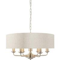 Netlighting Highclere Single Shade Pendant Light Brushed Chrome Plate Natural Linen in Grey