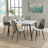 Core Products Aspen Rectangular Dining Table, Aged Oak Effect Foiled Top & Four Upholstered Chair Set in White