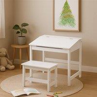 Orsina Durable Children's Desk & Stool, Sleek Functional Desk For Children, Angled Surface Desk & Stool in White
