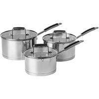 Prochef 3 Piece 16 18 20 cm Stainless Steel Saucepan Cooking Pot Set with Lid in Silver