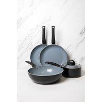 MasterClass 5pc Ceramic Non-Stick Pan Set with 2x Frying Pans, 24cm, 28cm, 2x Saucepans, 18cm & 20cm & 29.5cm Wok in Black
