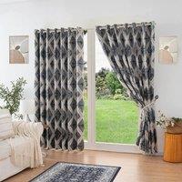 Luxury Living Luxury Diamond Jacquard Metallic Fully Lined Ring Top Curtains in Charcoal | Size: 229 cm width x 229 cm drop