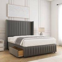 BSSPOKE Luna Plush Velvet Divan Bed 54Headboard 2Drawers Footend & Mattress in Grey | Size: Small Double