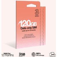 Three PAYG Mobile Broadband SIM, Pre-loaded with 120GB of Data that Lasts up to 12 Months in Red