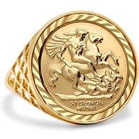 Jewelco London 9ct Gold St George Dragon Slayer Basket Full-Sovereign-Size Ring | Size: Small