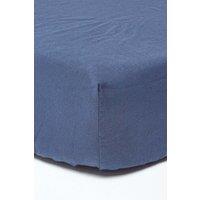 Homescapes Luxury Soft Plain Linen Deep Fitted Sheet 18 inch Deep in Navy | Size: Single Fitted