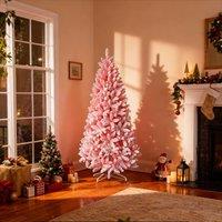 Shatchi Pink Flocked Christmas Tree - Snow Effect Branch Tips | Size: 8ft