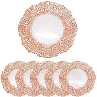 Neel Blue 33cm Set of 6 Charger Plates Crackled Glass Plates for Dinner Table Decoration in Metallic Gold
