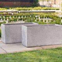 Primrose Set of 2 Grey Trough Handmade Fiberstone Planters 100cm