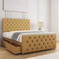 BSSPOKE Maya Plush Velvet Divan Bed 24Headboard 2Drawers Same Side & Mattress in Mustard | Size: Small Double