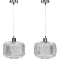 First Choice Lighting Set of 2 Batley Large - Clear Ribbed Glass with Satin Nickel Pendants