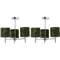 First Choice Lighting Set of 2 Brea - Chrome Light Fittings with Green Velvet Shades in Silver