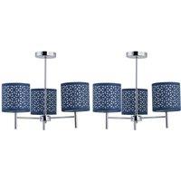 First Choice Lighting Set of 2 Brea - Chrome 3 Light Fittings with Navy Blue Cut Out Shades in Silver