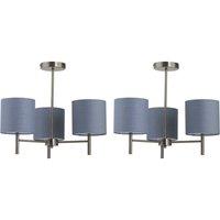 First Choice Lighting Set of 2 Brea - Antique Brass 3 Light Fittings with Grey Cotton Shades in Gold