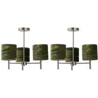 First Choice Lighting Set of 2 Brea - Antique Brass Light Fittings with Green Velvet Shades in Gold