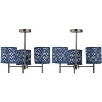 First Choice Lighting Set of 2 Brea - Antique Brass Light Fittings with Navy Cut Out Shades in Gold