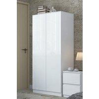 FWStyle Stora White Gloss 2 Door Double Wardrobe Push To Open Soft Close (H) 180 (W) 80 (D) 50cm