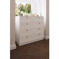 FWStyle White Panelled 8 Drawer Chest (H) 99cm (W) 110cm (D) 40cm Extra Deep Drawers