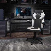FWStyle Black & White Faux Leather Racer Style Deluxe Gaming Chair