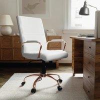 FWStyle White & Rose Gold Faux Leather Low Back Designer Office Chair