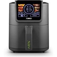 Tower T17158 AIRX Digital Single Basket Air Fryer with A.I. & Vortx Technology, 6 Cooking Pre-sets, Space Saving Design, 60 Minute Timer, 1500W, Grey