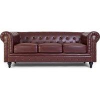 Bravich LTD Chesterfield Faux Leather Button-Tufted 3-Seater Sofa in Brown | Size: 3 Seater