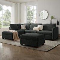 Home Detail Ben Left-Hand Corner Sofa with Footstool in Dark Grey | Size: 4 Person