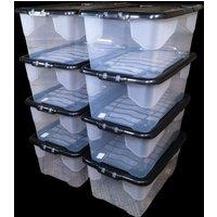 Samuel Alexander 8 x 42L Clear Storage Box with Black Lid, Stackable & Nestable Design Storage Solution in White