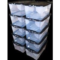 Samuel Alexander 10 x 42L Clear Storage Box with Black Lid, Stackable & Nestable Design Storage Solution in White