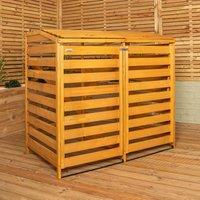 Samuel Alexander 1.33m x 1.25m Large Wooden Outdoor Garden Double Wheelie Bin Store Storage for 2 Bins in Brown