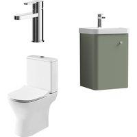 Balterley Wall Hung 1 Door Bathroom Vanity Unit, Tap & Toilet Pack, Green, 379mm in Green