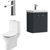 Balterley Wall Hung 2 Door Bathroom Vanity Unit, Tap & Toilet Pack, Grey, 479mm in Grey