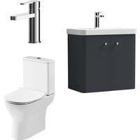 Balterley Wall Hung 2 Door Bathroom Vanity Unit, Tap & Toilet Pack, Grey, 579mm in Grey