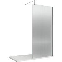 Balterley 8mm Fluted Wetroom Screen & Support Bar: 1850mm x 900mm, Chrome in Silver