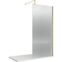 Balterley 8mm Fluted Wetroom Screen & Support Bar: 1850mm x 900mm, Brushed Brass in Metallics