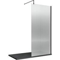 Balterley 8mm Fluted Wetroom Screen & Support Bar: 1850mm x 900mm, Black