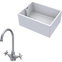 Balterley Fireclay 1 Bowl Belfast Sink Tap Brushed Nickel 615mm in White