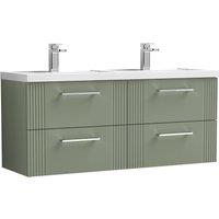 Balterley Wall Hung 4 Drawers Vanity Unit- 2 Polymarble Basin 1200mm, Satin Green