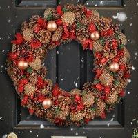 Dibor Traditional Giant Canterbury Front Door Winter Spring Wreath 50cm in Red