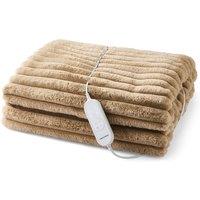 Morphy Richards EverCosy Small Luxury Striped Fleece Electric Heated Throw in Beige | Size: Double