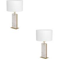 Loops 2 PACK Elegant Brushed Brass & White Table Lamp - Stylish Indoor
