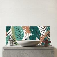 Warren Reed - Designer Tropical Floral Leaves Green Brown Glass Bathroom Splashback