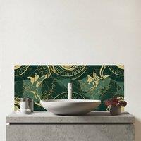 Warren Reed - Designer Abstract Green Gold Moon Pattern Glass Bathroom Splashback