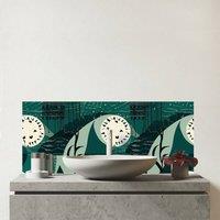Warren Reed - Designer Abstact Green Cream Moon & Stars Glass Bathroom Splashback