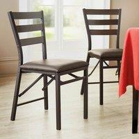 Coopers of Stortford Pair of Folding Dining Chairs, Faux Leather Padded Seat in Brown