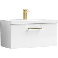 Balterley 800mm Wall Hung 1 Drawer Vanity Basin Unit, Gloss White, Brass Handle in White