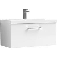 Balterley 800mm Wall Hung 1 Drawer Vanity Basin Unit, Gloss White, Pewter Handle in White
