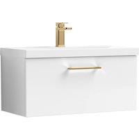 Balterley 800mm Wall Hung 1 Drawer Vanity Basin Unit, Gloss White, Bronze Handle in White