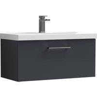 Balterley 800mm Wall Hung 1 Drawer Vanity Basin Unit, Dark Grey, Pewter Handle in Grey