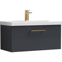 Balterley 800mm Wall Hung 1 Drawer Vanity Basin Unit, Dark Grey, Bronze Handle in Grey